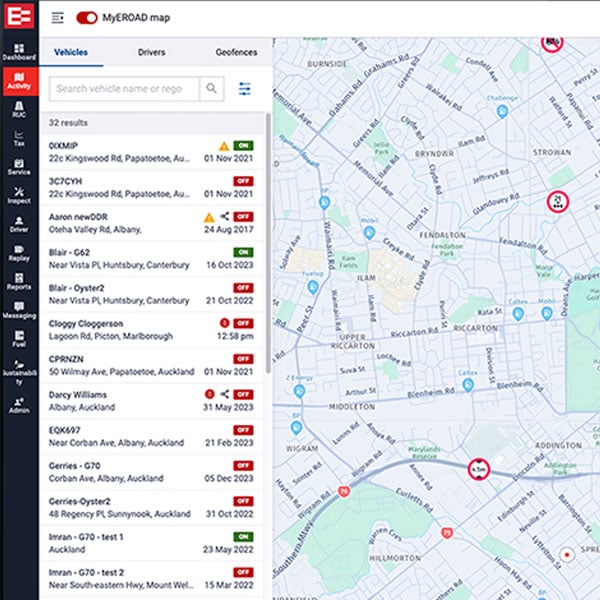 EROAD real-time GPS fleet tracking dashboard