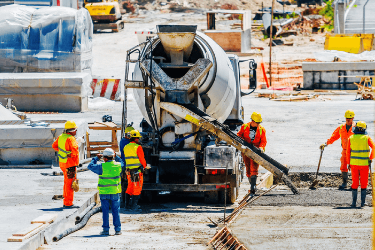 A ready-mix truck at a job site