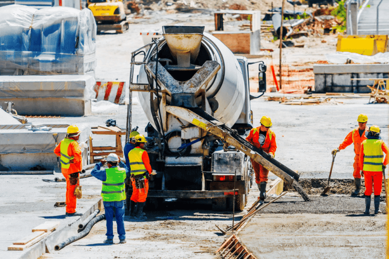 A ready-mix truck at a job site