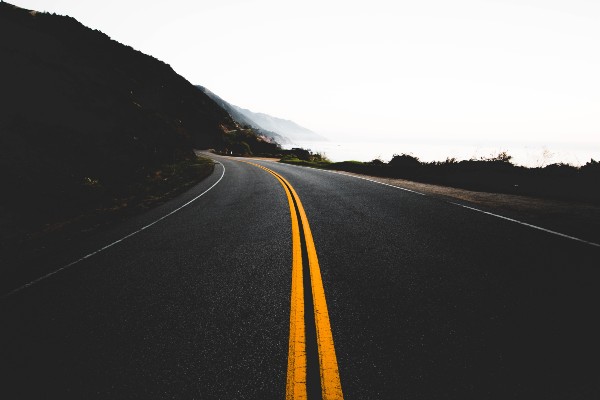 roadway with yellow stripes