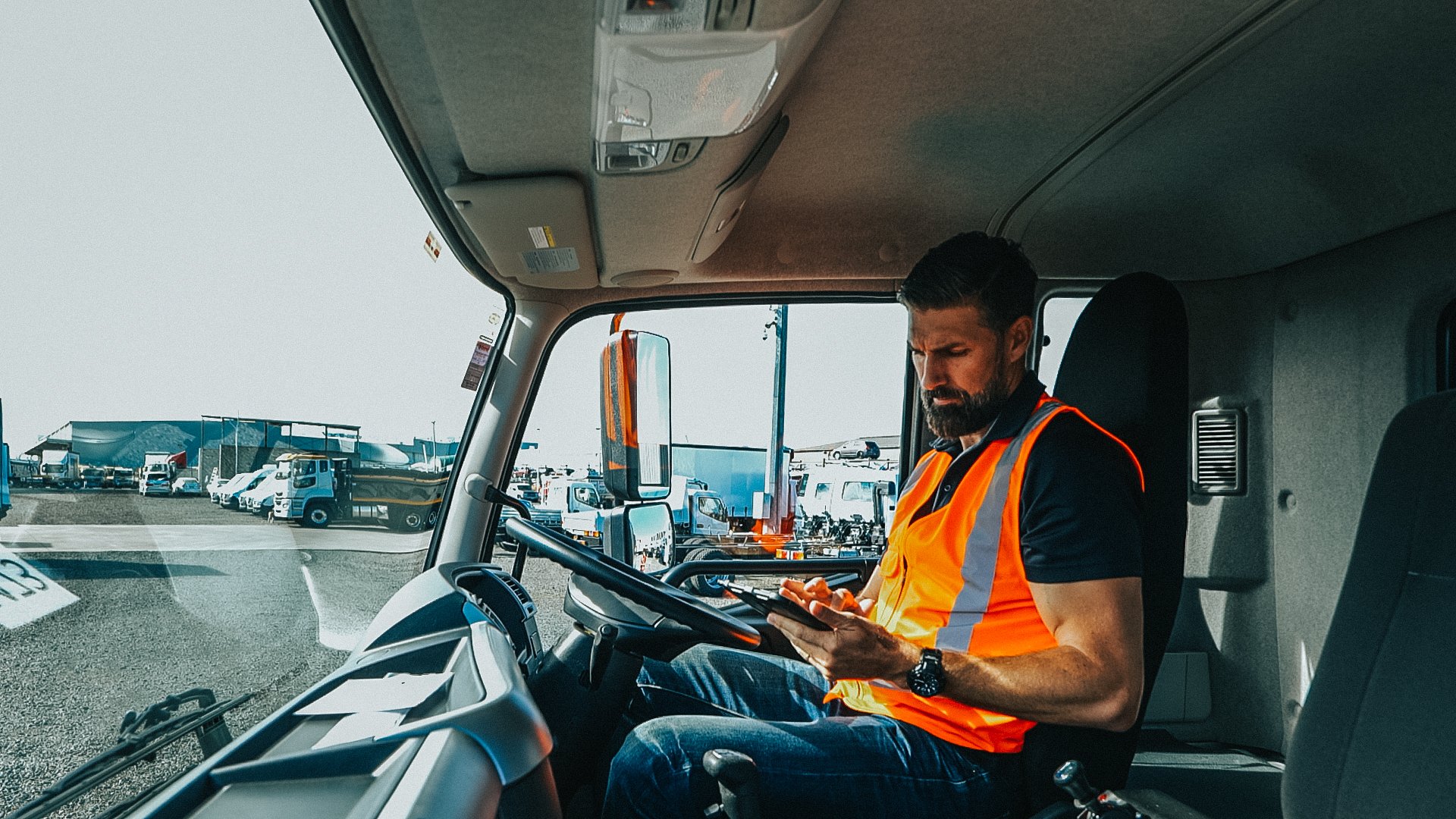 driver using tablet for digital inspections