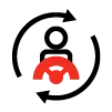 Driver and steering wheel icon inside circular arrows