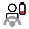 Driver at a steering wheel icon with a low battery symbol