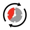 Clock icon with a red segment inside circular arrows