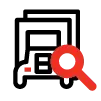 Truck icon with a red magnifying glass