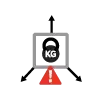 KG weight icon with arrows and a warning, representing mass, dimension and load restraint