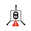 Mass icon showing a KG weight with outward arrows and a red warning triangle