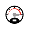 Speedometer icon with a red needle