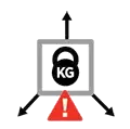 Load icon of a KG weight with outward arrows and a warning triangle
