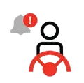 Icon of a driver at a steering wheel with an alert bell