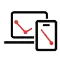 Icon of a laptop and a phone, each showing a chart line