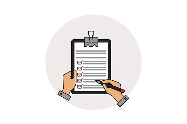 Illustration of hands ticking off every item on a clipboard checklist