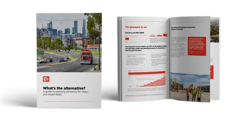What's the alternative? guide cover on reducing emissions for heavy and mixed fleets, beside open pages