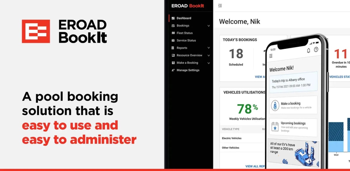 EROAD BookIt dashboard and mobile app, a pool booking solution that is easy to use and easy to administer