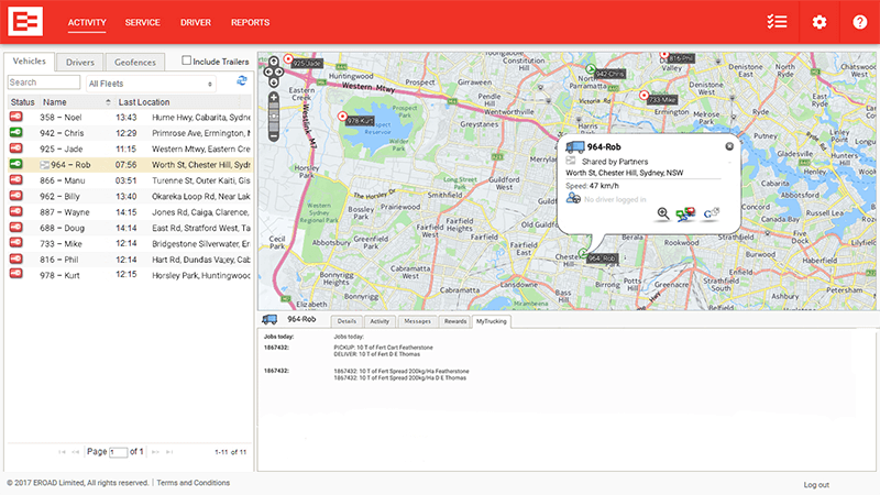 Partner Gateway view in EROAD’s Depot software