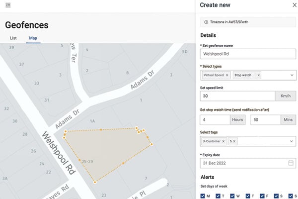 MyEROAD geofences close up
