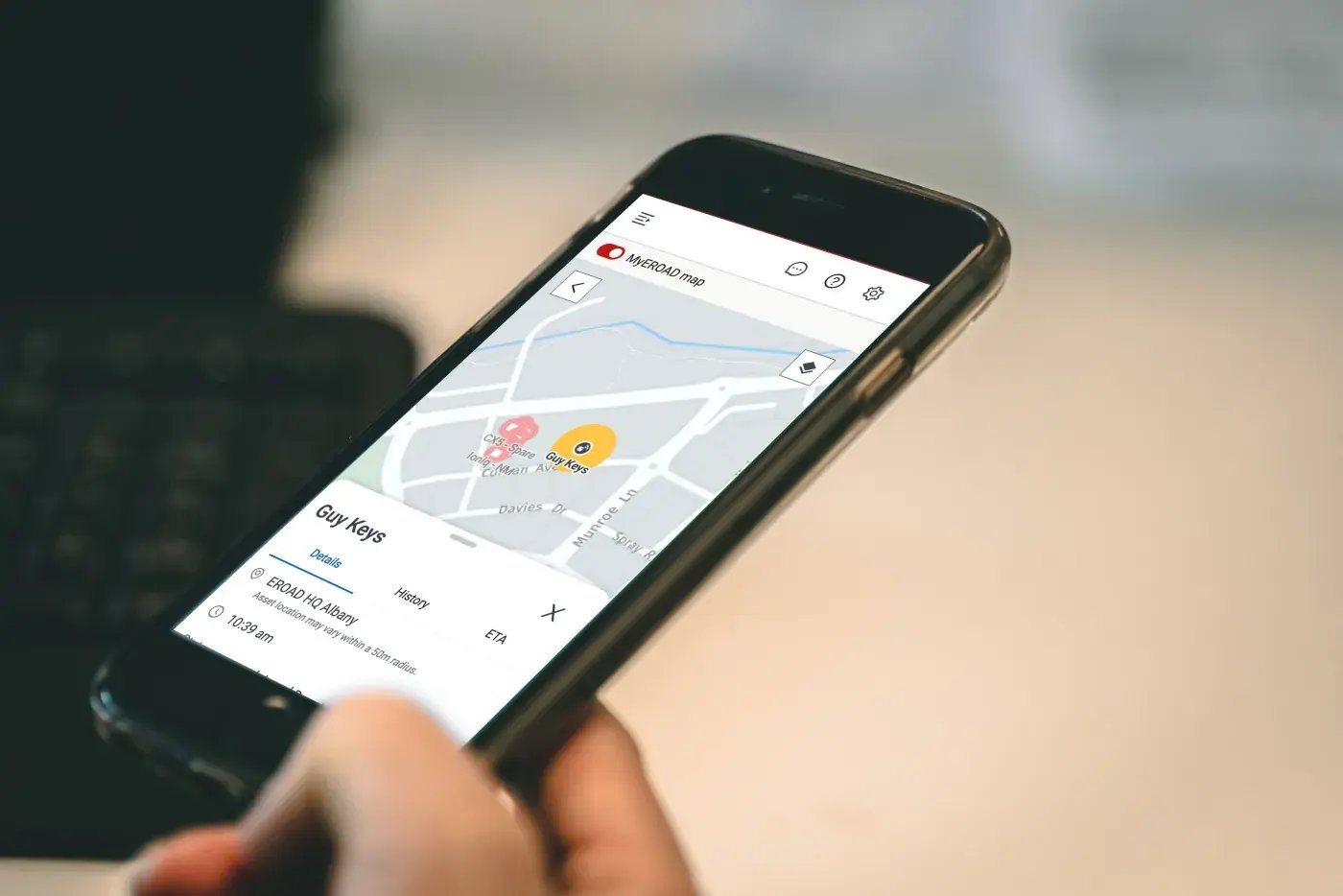 A tagged asset's location shown on a phone