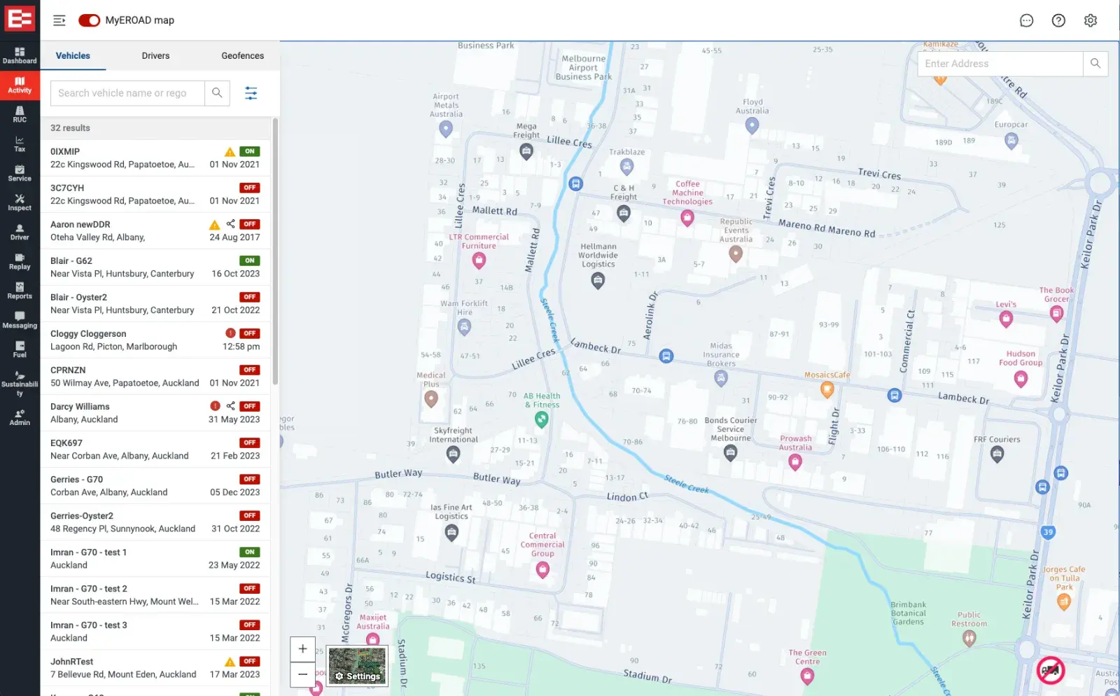 Image shows a screenshot of the Fleet Map in MYEROAD
