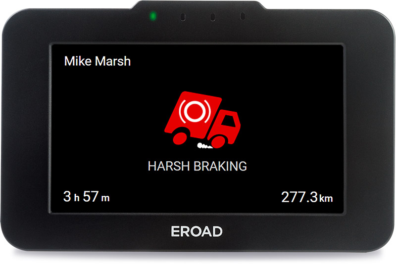 EROAD Ehubo2 screen showing a harsh braking alert