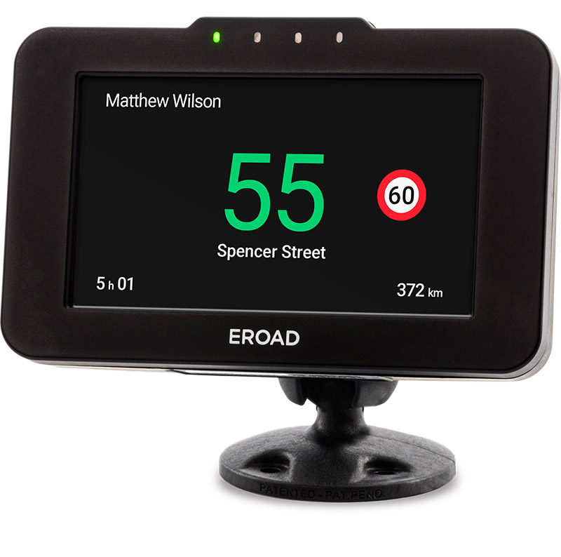 Ehubo2 mounted in a vehicle showing the posted speed limit
