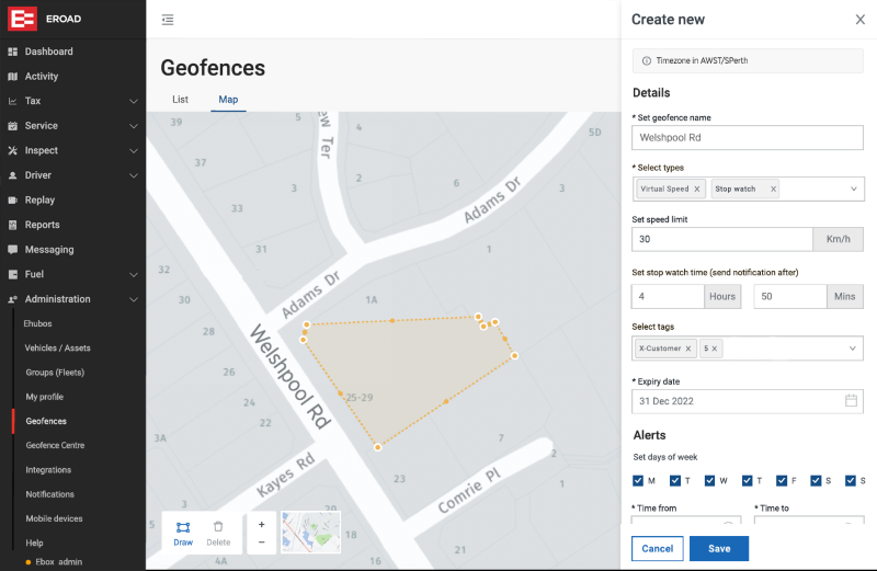 Drawing a geofence around a worksite in MyEROAD