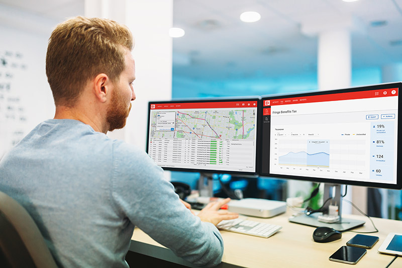 Office worker reviewing daily vehicle activity records