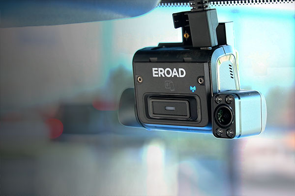A dashcam mounted inside a vehicle