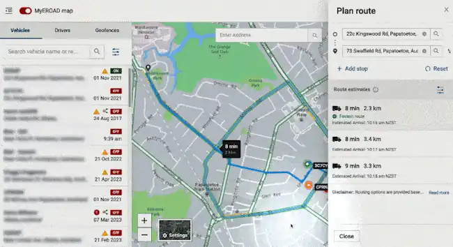 Planning a route with the MyEROAD route planner