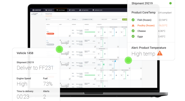 CoreTemp showing shipments and product temperatures