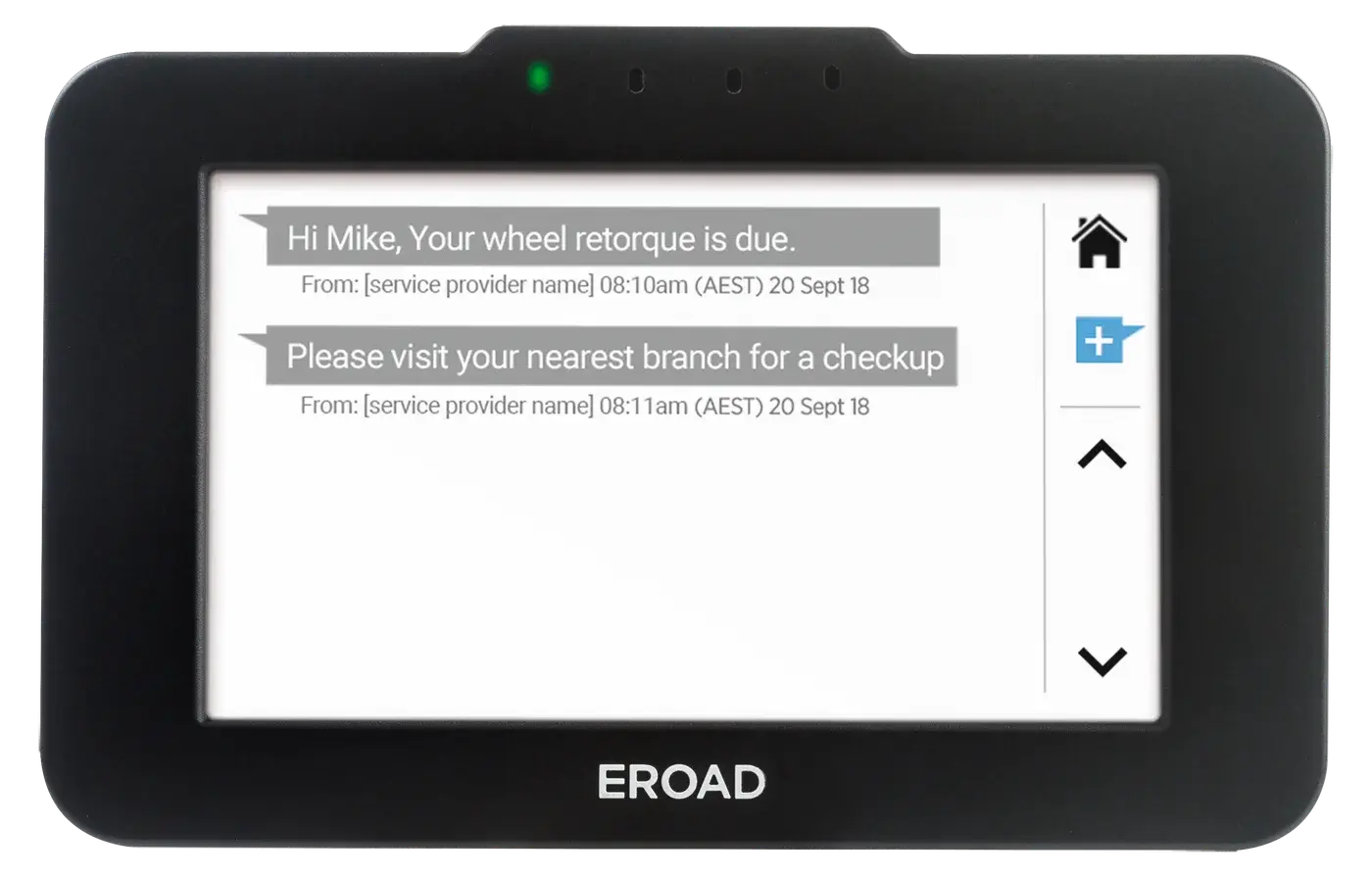 Ehubo2 screen showing a personalised wheel re-torque message