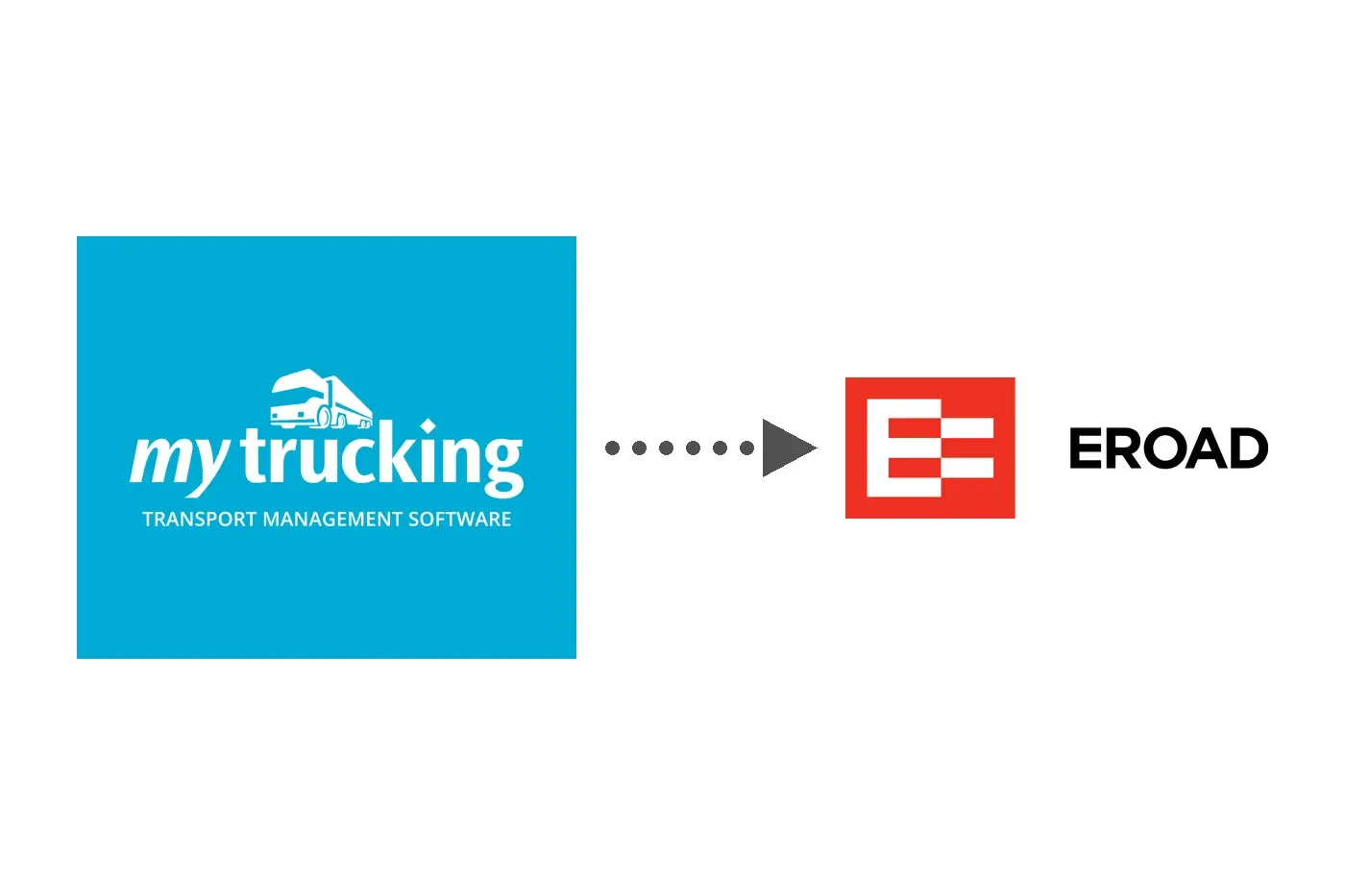 The MyTrucking logo with an arrow pointing to the EROAD logo