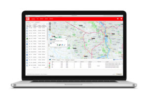 EROAD Accurate Fleet Tracking report displayed on laptop shows vehicle information on digital maps