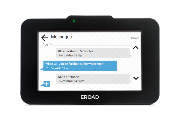 Example of EROAD Messages between driver and back office on EHUBO screen