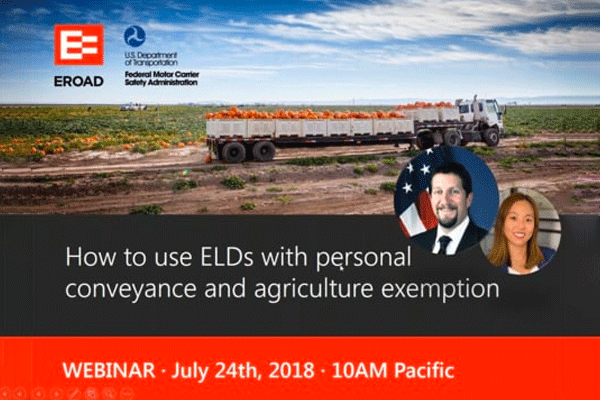 Intro slide, How to use ELDs with personal conveyance and agriculture exemption webinar