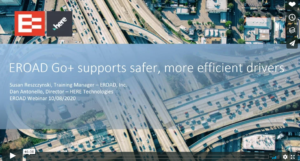 Intro slide, EROAD Go+ supports safer, more efficient drivers webinar