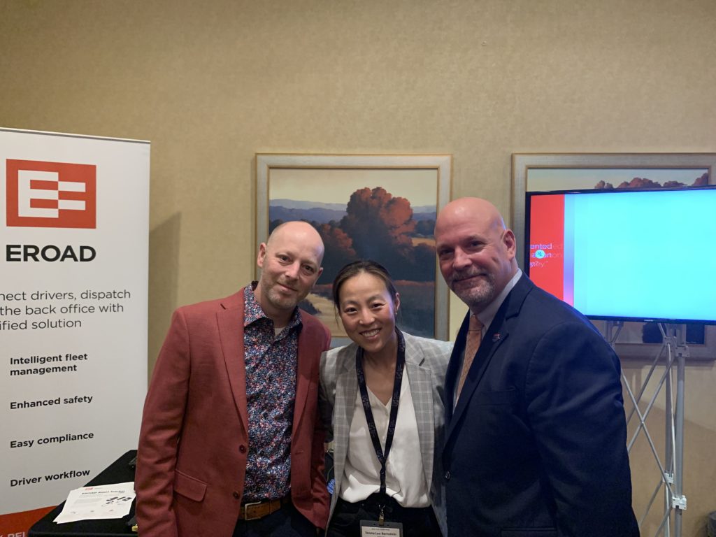 EROAD's Soona Lee Bernstein pictured at the Washington Trucking Association’s Fall Safety Conference with David Heller of the Truckload Carriers Association and P. Sean Garney of Scopelitis Transportation Consulting.