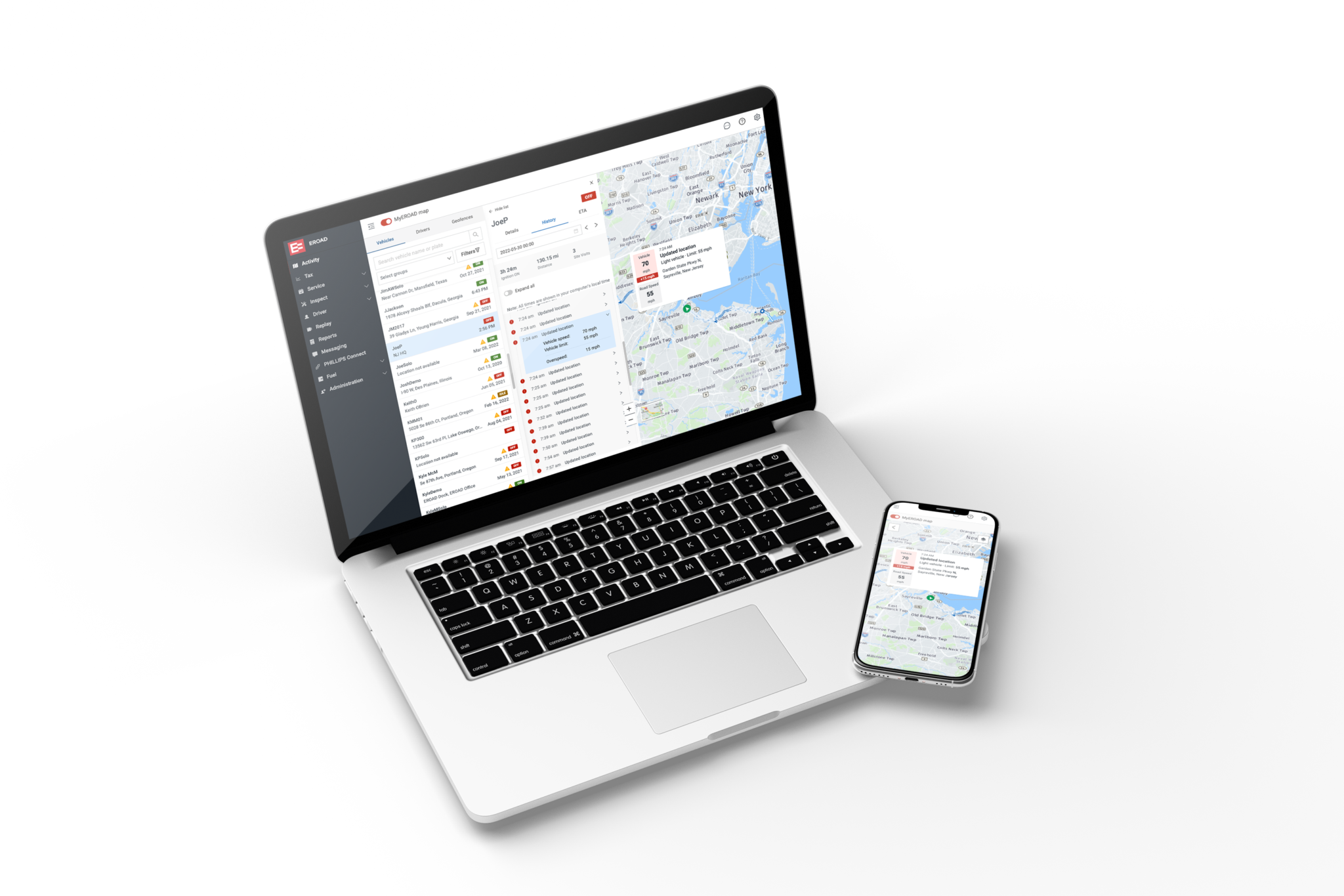 EROAD Fleet Performance Management Dashboard on Mobile and Desktop